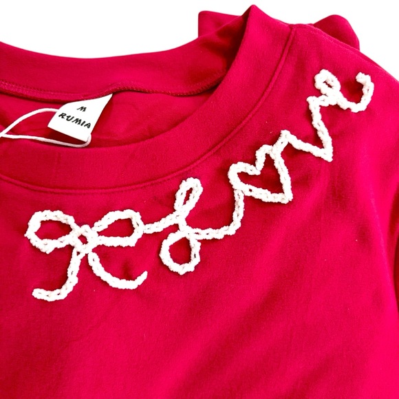 Dark Pink Valentines Love Hand Drawn and Hand Embroidered Sweatshirt NWT - Picture 7 of 12